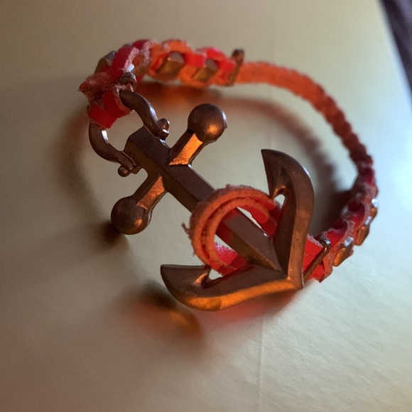 NEW Orange Antiqued Gold Metal Anchor Fashion Studded Bracelet Women’s Jewelry - Picture 4 of 9
